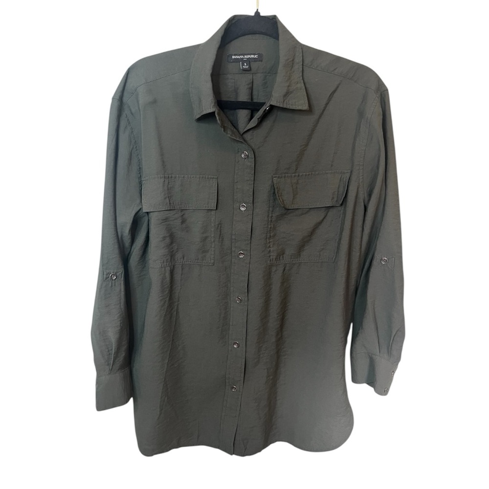 Banana Republic Small Womens Button Down Green Blouse Top Size Small